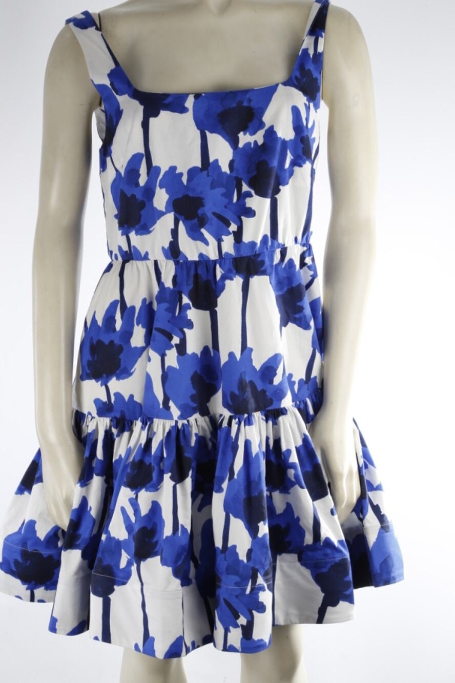 Jason Wu Blue Floral Sleeveless Drop Waist Ruffle Flare Mini Dress Size 2